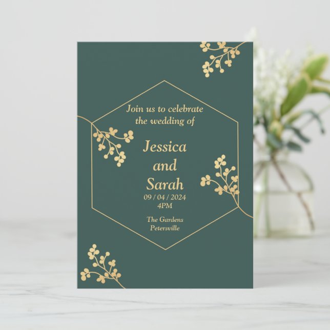 Elégante invitation de mariage, vert, or, blanc (Debout devant)
