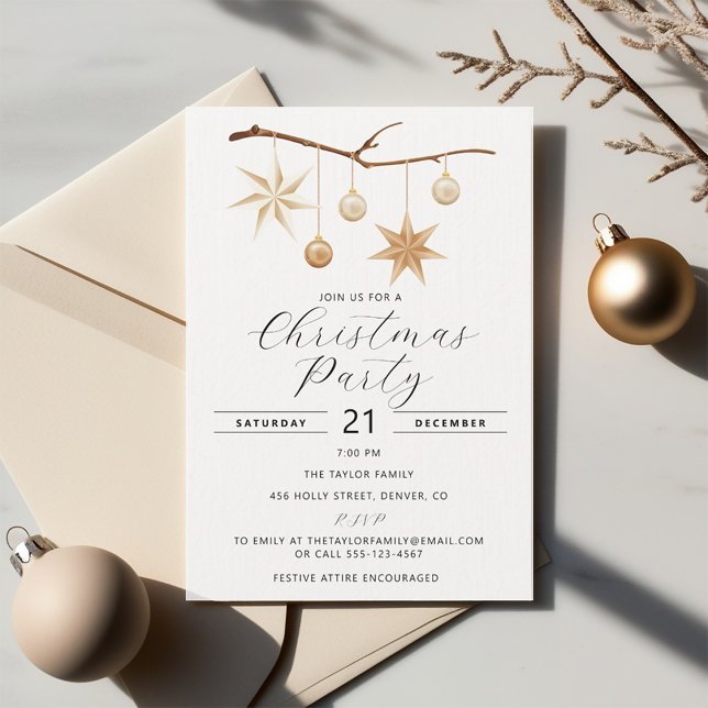 Élégante invitation de Noël avec des étoiles d'or (Créateur téléchargé)
