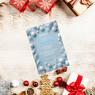 Élégante invitation de Noël blanc et bleu