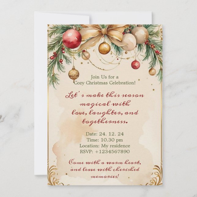 Elégante invitation de Noël d'or avec invitation (Devant)
