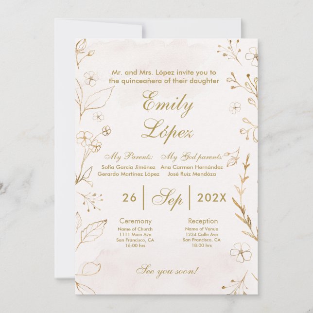 Elégante invitation de quinceañera (Devant)