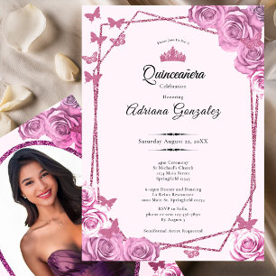 Élégante invitation de Quinceanera rose pour 15 an