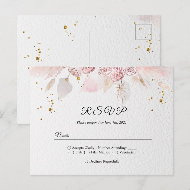 Élégante invitation fleurs bleues et blanches d'hi (Devant / Derrière)