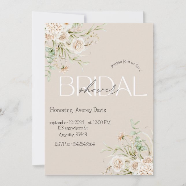Elégante Invitation Florale Douche nuptiale (Devant)