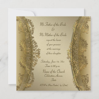 Elégante invitation luxe or mariage damassé