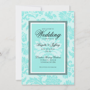 Elégante invitation mariage damassé turquoise