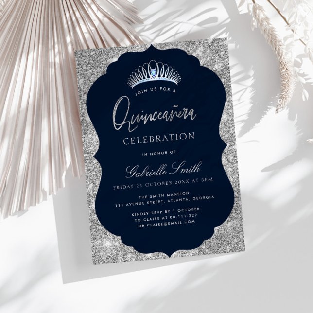 Elégante invitation marine et argent Quinceanera (Créateur téléchargé)