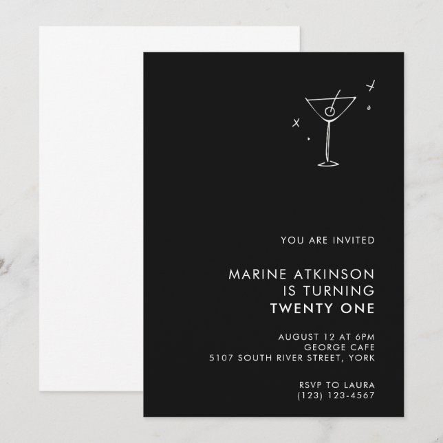 Elégante invitation moderne 21e anniversaire (Devant / Derrière)