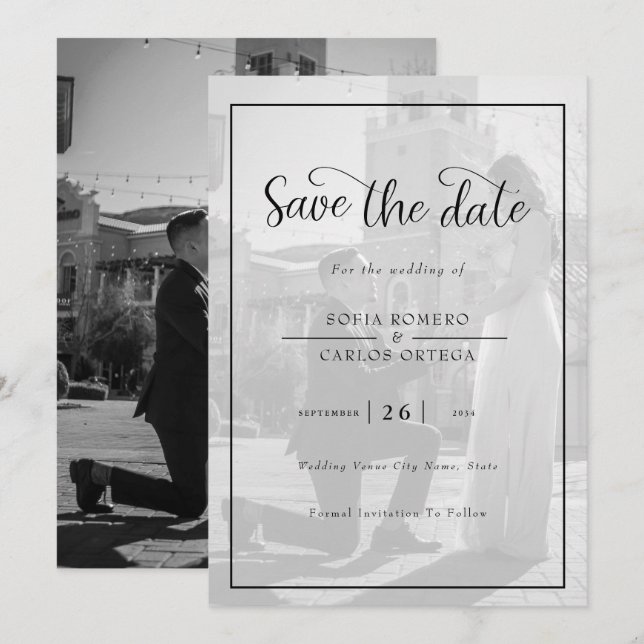 Élégante Invitation photo en noir et blanc (Devant / Derrière)