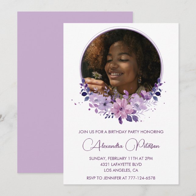 Élégante invitation pour 13e anniversaire Photo El (Devant / Derrière)