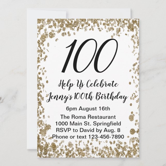 Élégante invitation pour son 100e anniversaire en  (Devant)
