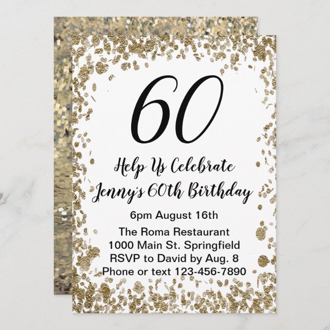 Élégante invitation pour son 60e anniversaire en o (Devant / Derrière)