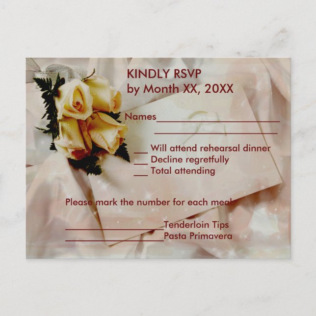 Elégante Ivoire Roses Jaunes RSVP Répétition Carte (Devant)