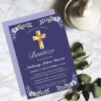 Elegante Lavanda Cruz De Oro Bautizo Bebé Invitati