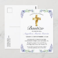 Elegante Lavanda Cruz De Oro Bautizo Bebé Invitati