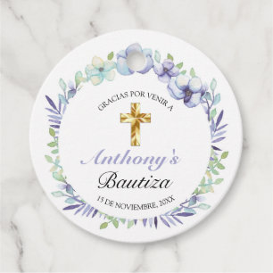 Elegante Lavanda Cruz De Oro Bautizo Favour Tags