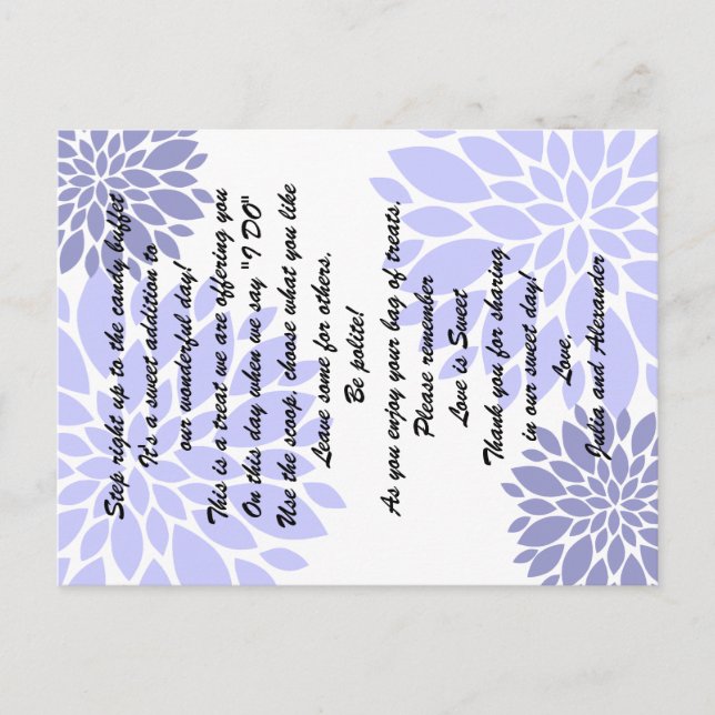 Élégante Lavande Florale Burst Candy Cartes Buffet (Devant)