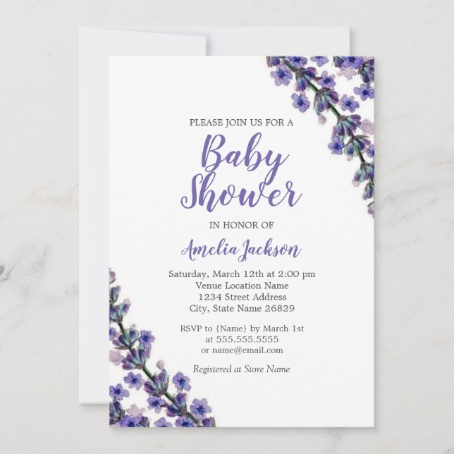 Élégante Lavande Purple Baby shower Invitation (Devant)