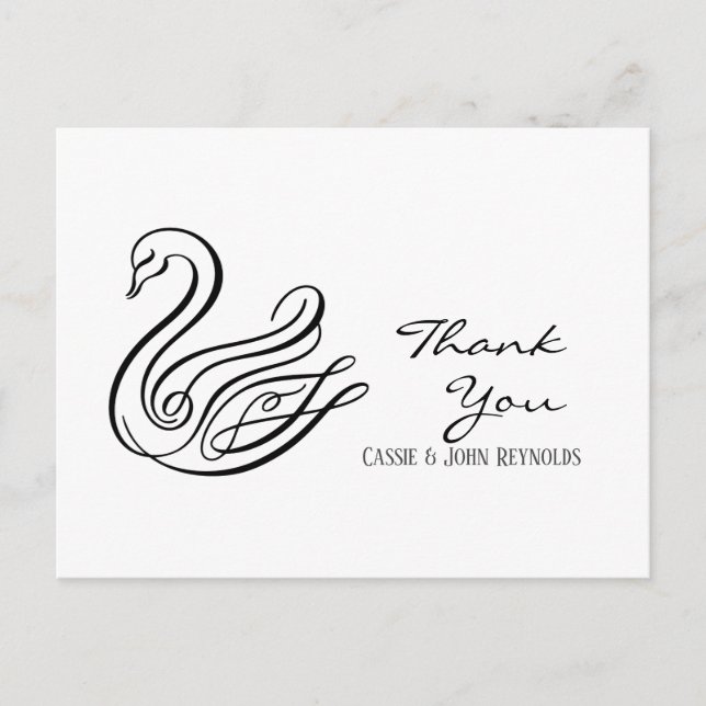 Elégante ligne Art Swan Mariage Merci carte postal (Devant)