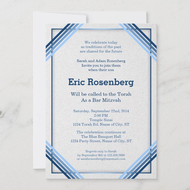 Elégante Lignes inclinées Bar Mitzvah Invitation (Devant)