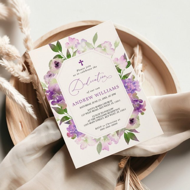 Élégante Lilac Purple Fleurs Dedication Invitation (Créateur téléchargé)