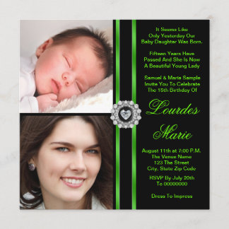 Elégante Lime Green Photo Quinceanera Invitations