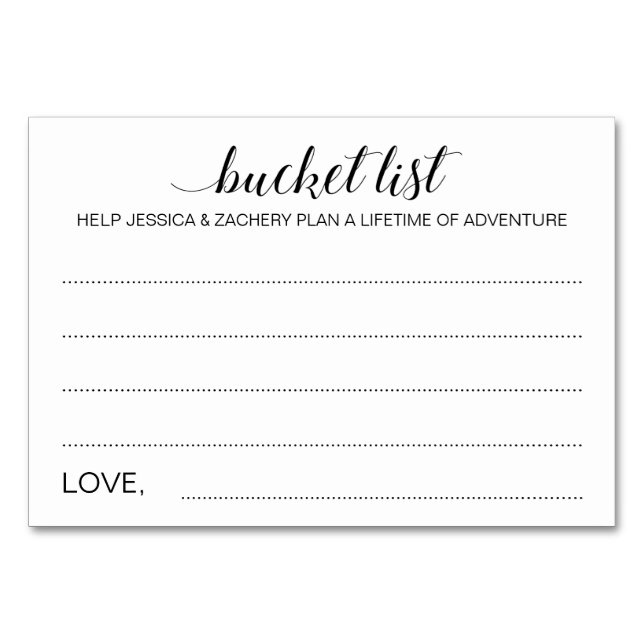 Elégante Liste de seaux Idées Cartes de Mariage (Devant)