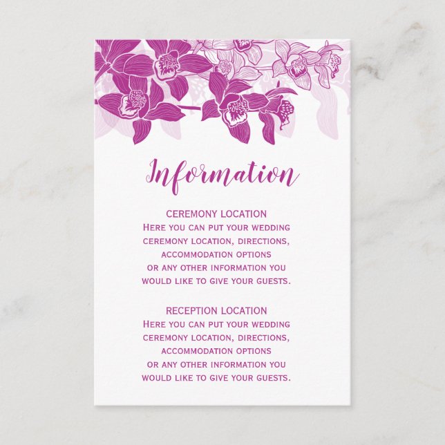 Elégante Magenta Orchidées Cartes d'information Ma (Devant)