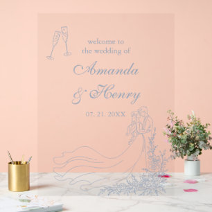 Elégante main dessinée Dusty Blue Mariage Bienvenu