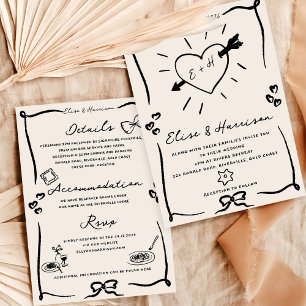 Elégante main tirée Faire-part de mariage noir rét