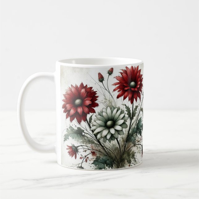 Élégante marguerite rouge florale de café Mug (Gauche)
