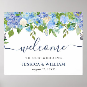 Élégante Mariage Hydrangea Affiche de bienvenue