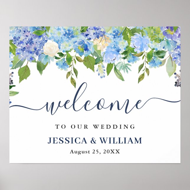 Élégante Mariage Hydrangea Affiche de bienvenue (Devant)