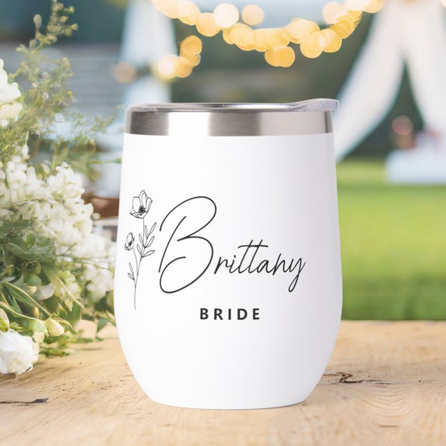 Élégante mariée florale personnalisée (Personalized Bride Wine Tumbler, Gifts for the Bride & Groom, Newlyweds, Bridal Shower, Engagement)
