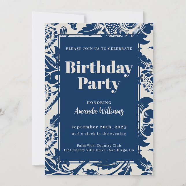 Elégante Marine Blue Anniversaire Fête Invitation (Devant)
