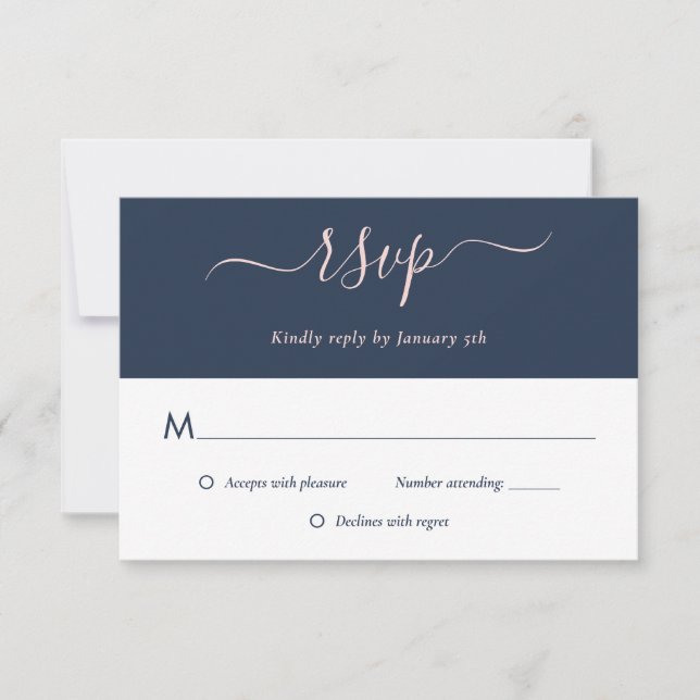 Elégante Marine moderne Blue Blush Wedding Cartes  (Devant)