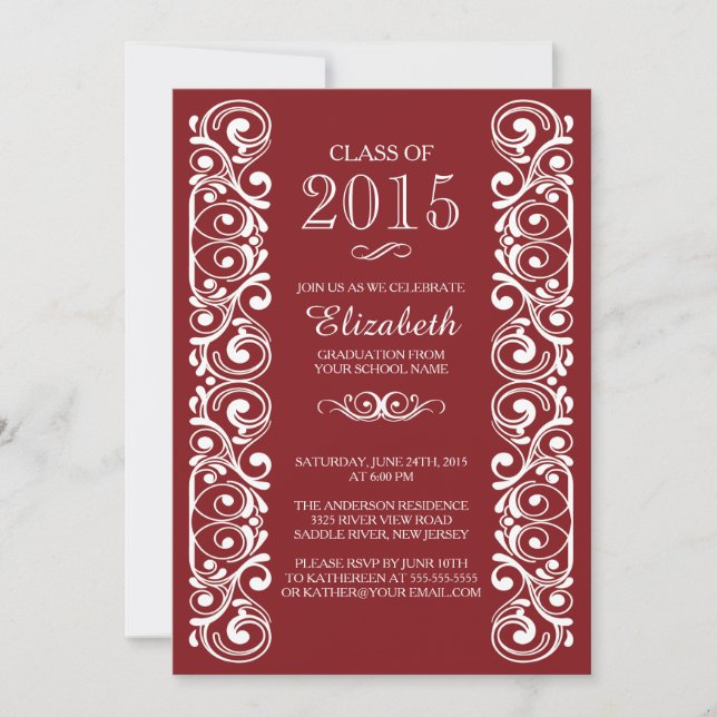 Élégante Maroon White Graduation Party Invitation (Devant)