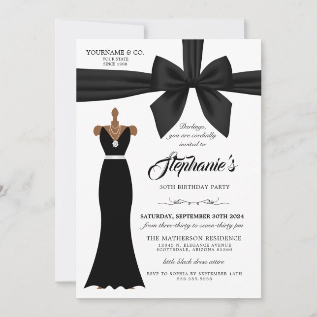 Elégante mode Tiffany Anniversaire Invitation Noir (Devant)