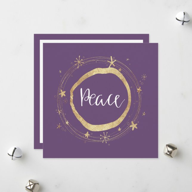 Elégante moderne Paix violet Gold Star Carte de va (Devant/Arrière en situation)