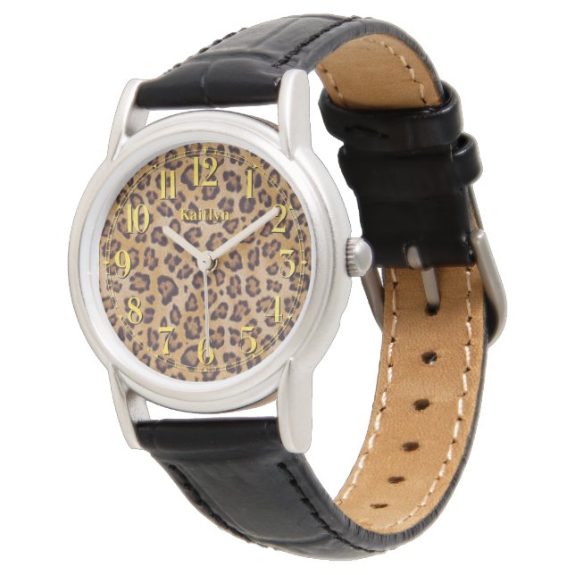 Elégante montre à poignet Empreinte de léopard dor (Incliné)