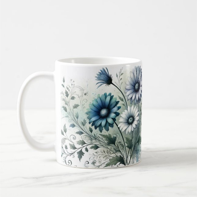 Elégante Mug de café en céramique bleu floral (Gauche)