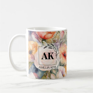 Élégante Mug de Monogramme Floral - Cadeau Mariage