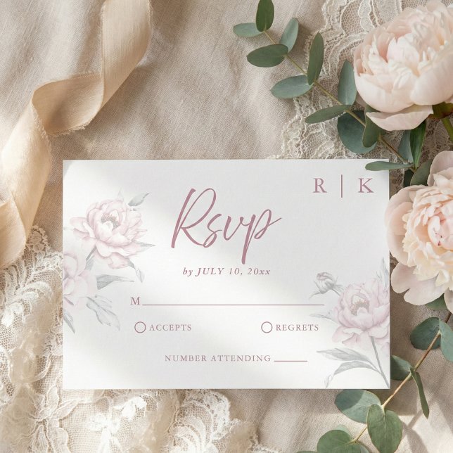 Elégante Muted Dusky Pink Peony Mariage RSVP Carte (personalized pink peony wedding rsvp card in modern script calligraphy style)