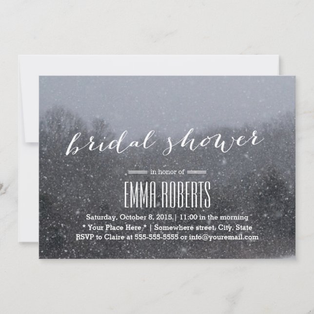 Élégante neige hiver nuptiale Invitations de douch (Devant)