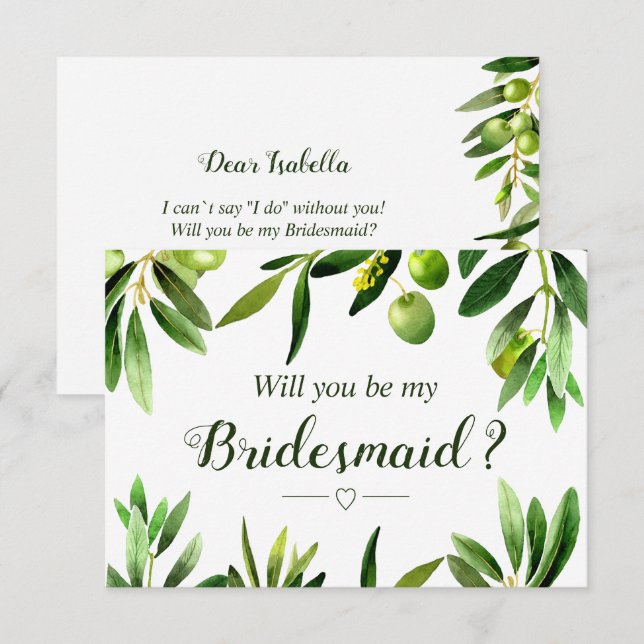 Élégante Olive Boho Garden Bridesmaid Invitation (Devant / Derrière)