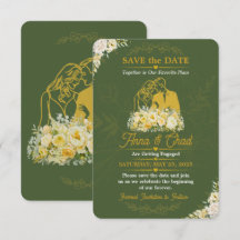 Élégante Olive Botanique Engagement Save The Date
