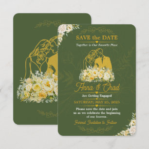 Élégante Olive Botanique Engagement Save The Date
