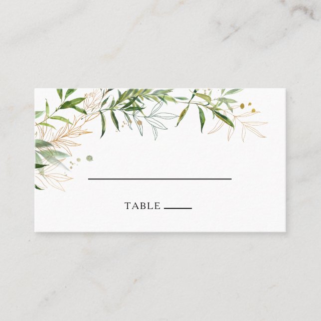 Elégante Olive Greenery Carte Mariage Plat Place (Devant)