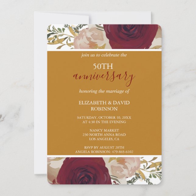 Elégante or 50e anniversaire mariage invitations (Devant)