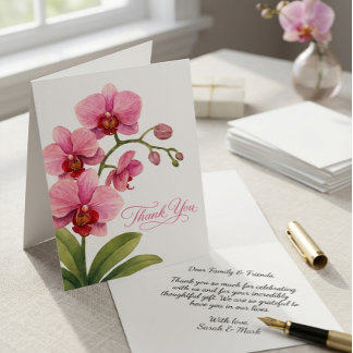 Élégante Orchidée Rose Aquarelle pliée Merci